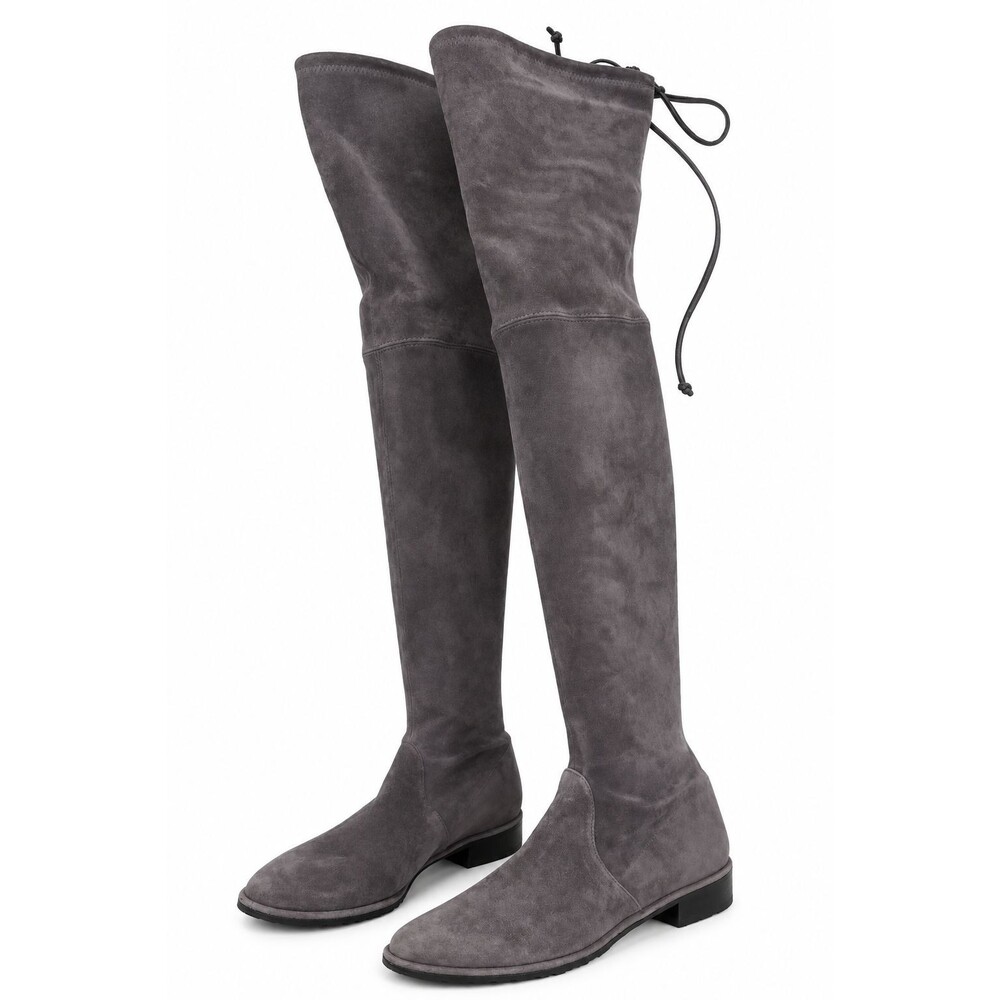 Stuart Weitzman Lowland Gray Suede Over Knee Boots OTK Womens Size 7.5 M